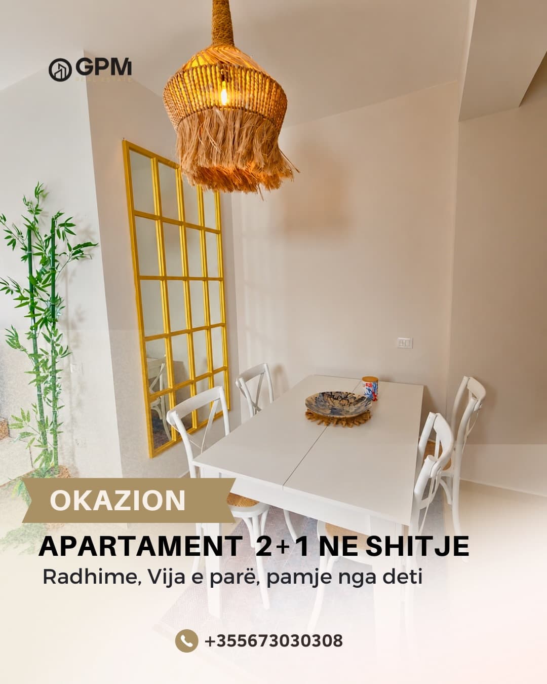 Apartament 2+1 ne shitje ne Radhimne,vija e pare me pamje nga deti 1