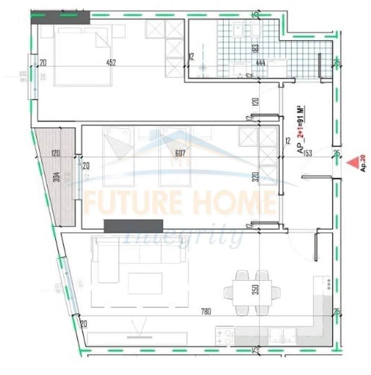 Shitet, Apartament 2+1+Post Parkimi, Bridge Side Residence, Tiranë. 1