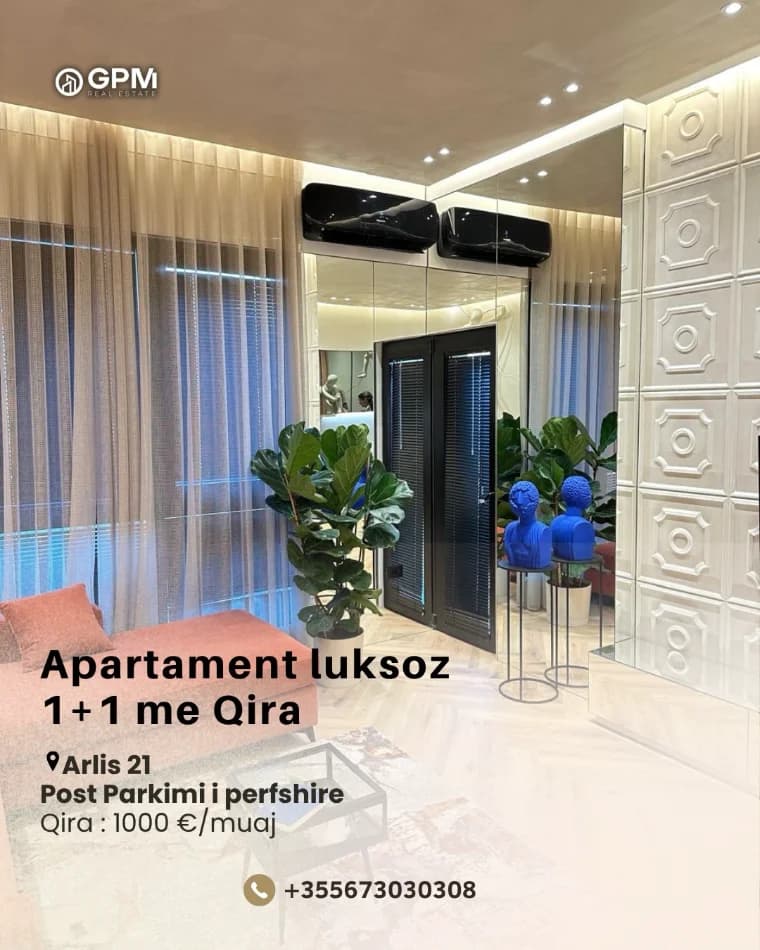 Ofrohet me qira apartament 1+1 tek Arlis 21, i mobiluar në mënyrë moderne dhe i menduar për rehati maksimale në çdo deta 1